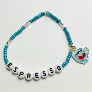 Sabrina Carpenter Espresso Beaded Friendship Bracelet with Blue Coffee Cup Charm